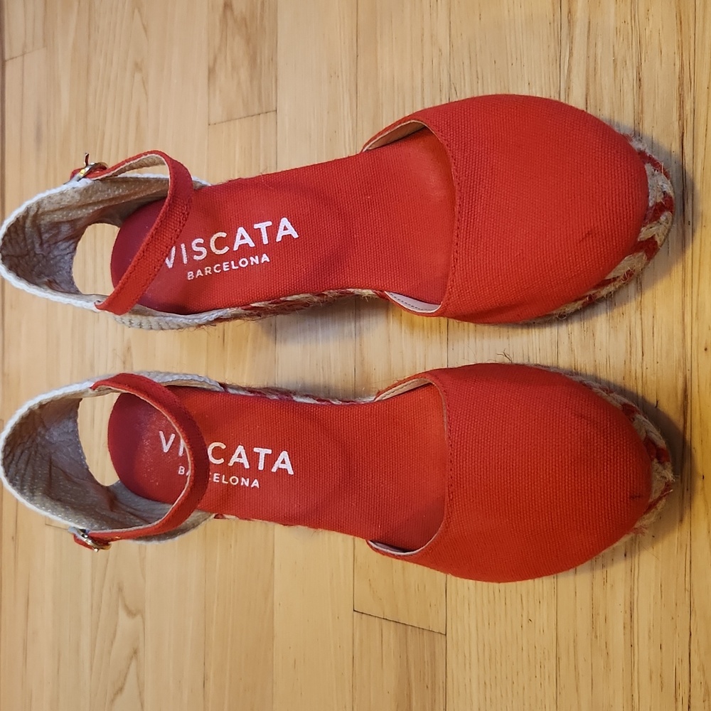 Viscata Canvas Wedges - Red Jaquard - Picture 4 of 6